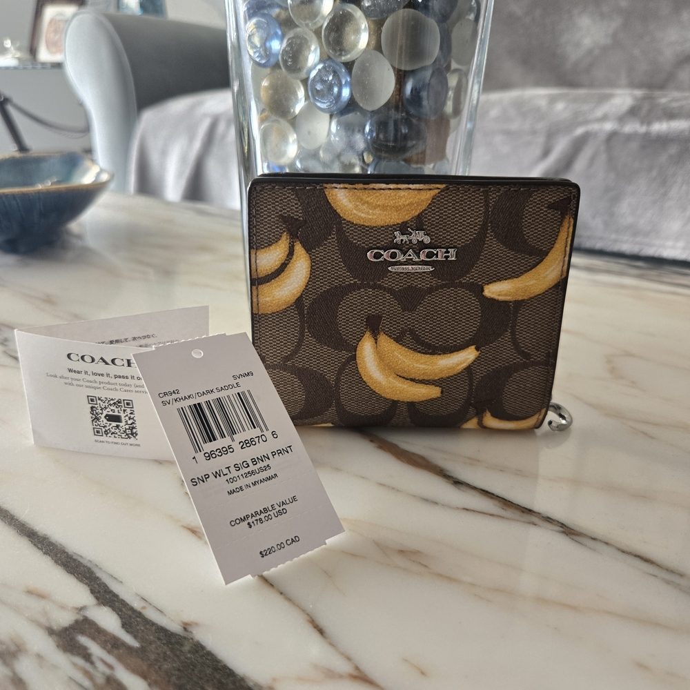 Coach Brown Wallet with Yellow Banana Print